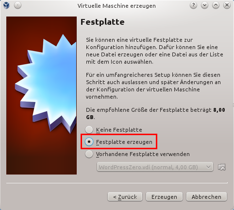 Festplatte erzeugen
