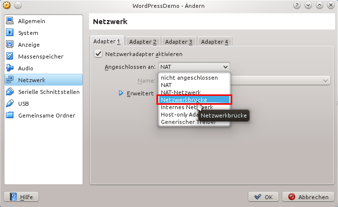 Netzwerkbrücke einrichten