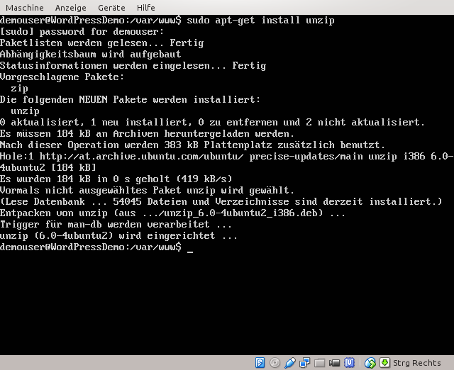 unzip installieren