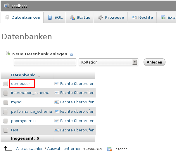 Verfügbare Datenbanken anzeigen