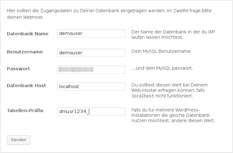 Zugangsdaten zur Datenbank eintragen