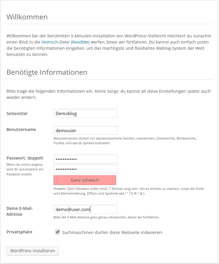 Benötigte Informationen eintragen