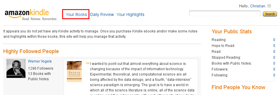 Kindle-Konto anzeigen